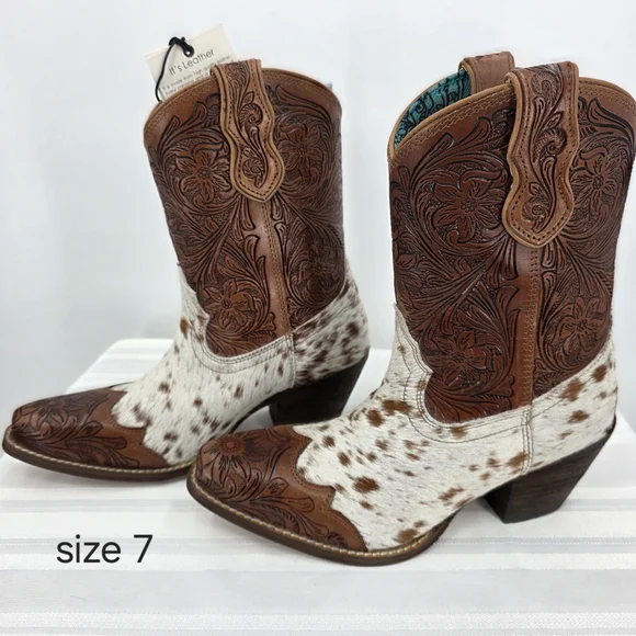 MYRA BAG Kelsey Short Cowboy Boots Brown Hair On Hide 6-11 NWT - Picture 10 of 12